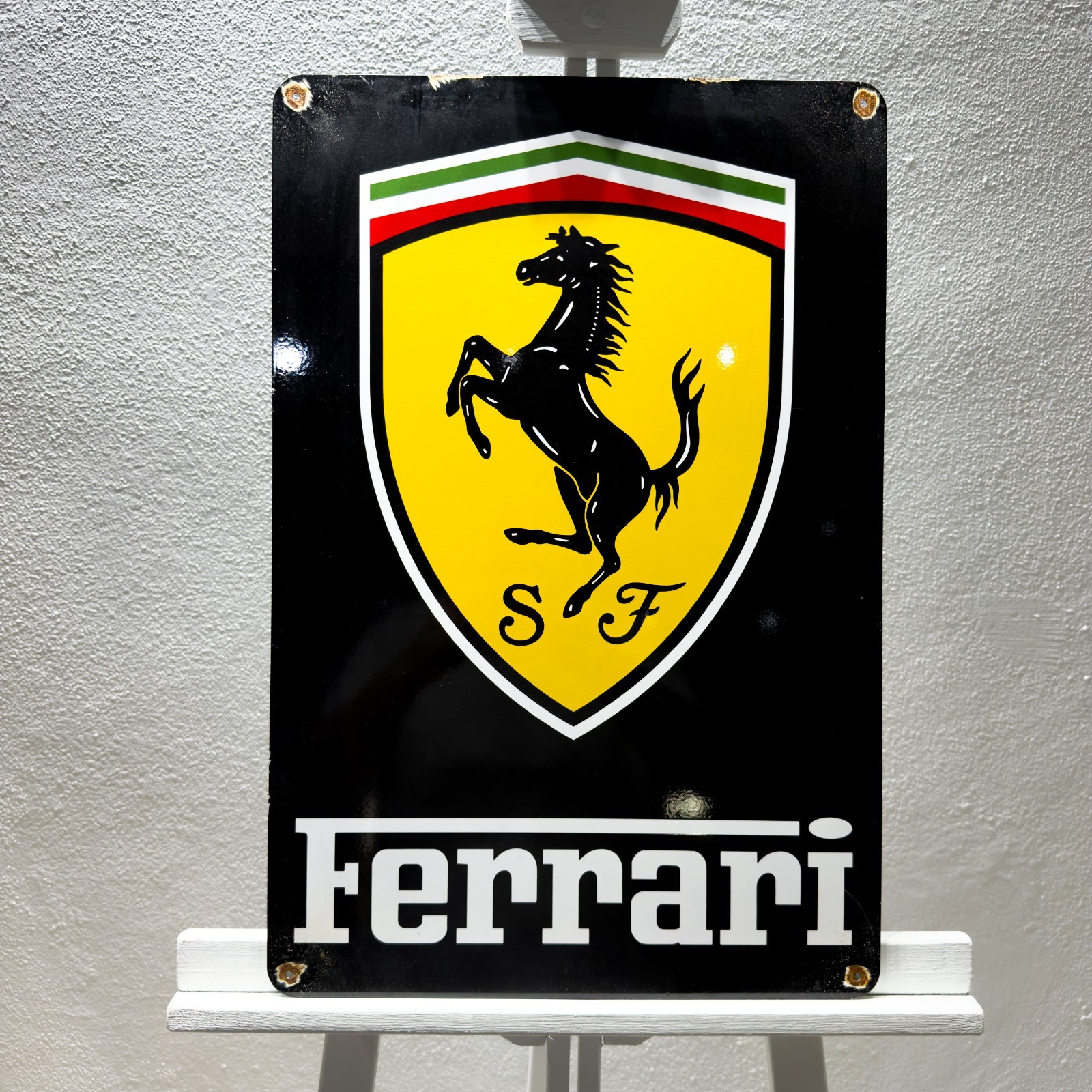 Ferrari Rusty Shield Heavy Metal Sign - Garage Decor – 40x60 cm (15.7” × 23.6”)