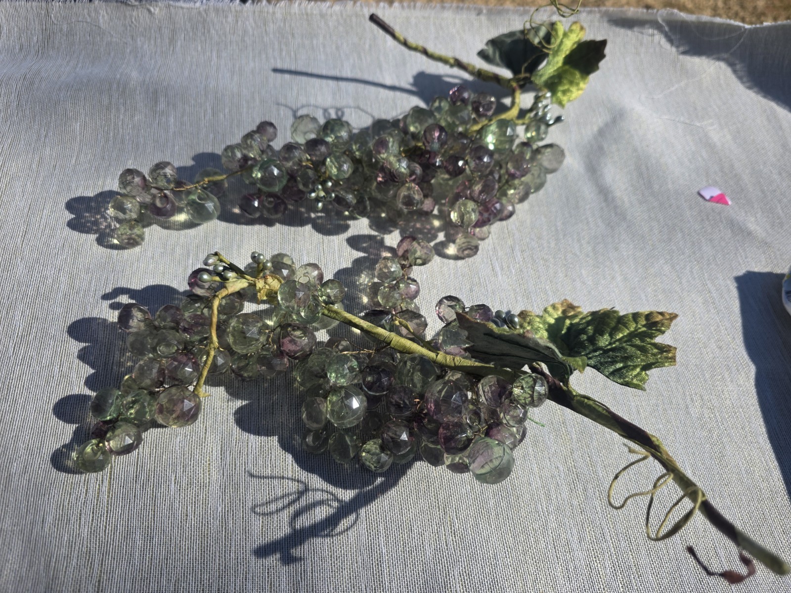VTG Pair Green & Purple Translucent Faceted Acrylic Lucite Grape Clusters Leaves