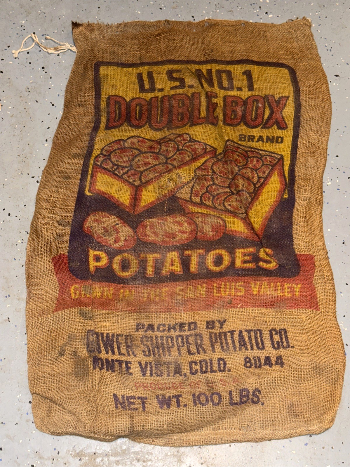 VTG Double Box San Luis Colorado Potatoes Burlap Bag 100 lb Gunny Sack Antique VTG Double Box San Luis Colorado Potatoes Burlap Bag 100 lb Gunny Sack Antique