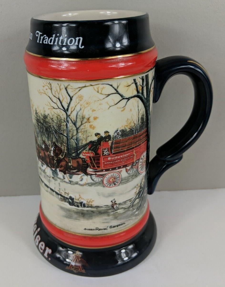 Vintage 1990 Budweiser Christmas Stein, An American Tradition, Clydesdales