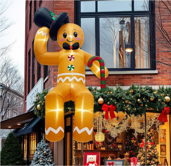 Muñeco de Jengibre Inflable Navidad 10 Pies con Luces LED para Jardín y Tejado