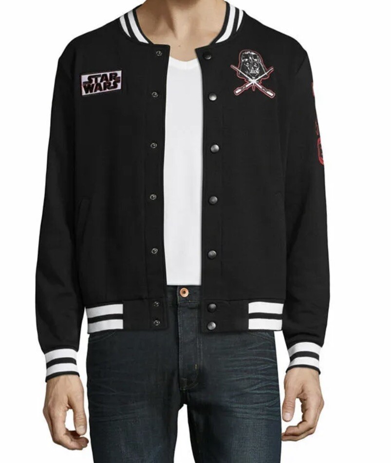Men\'s Star Wars Black Varsity Bomber Jacket Darkside Snap Closure Size: L NWTs
