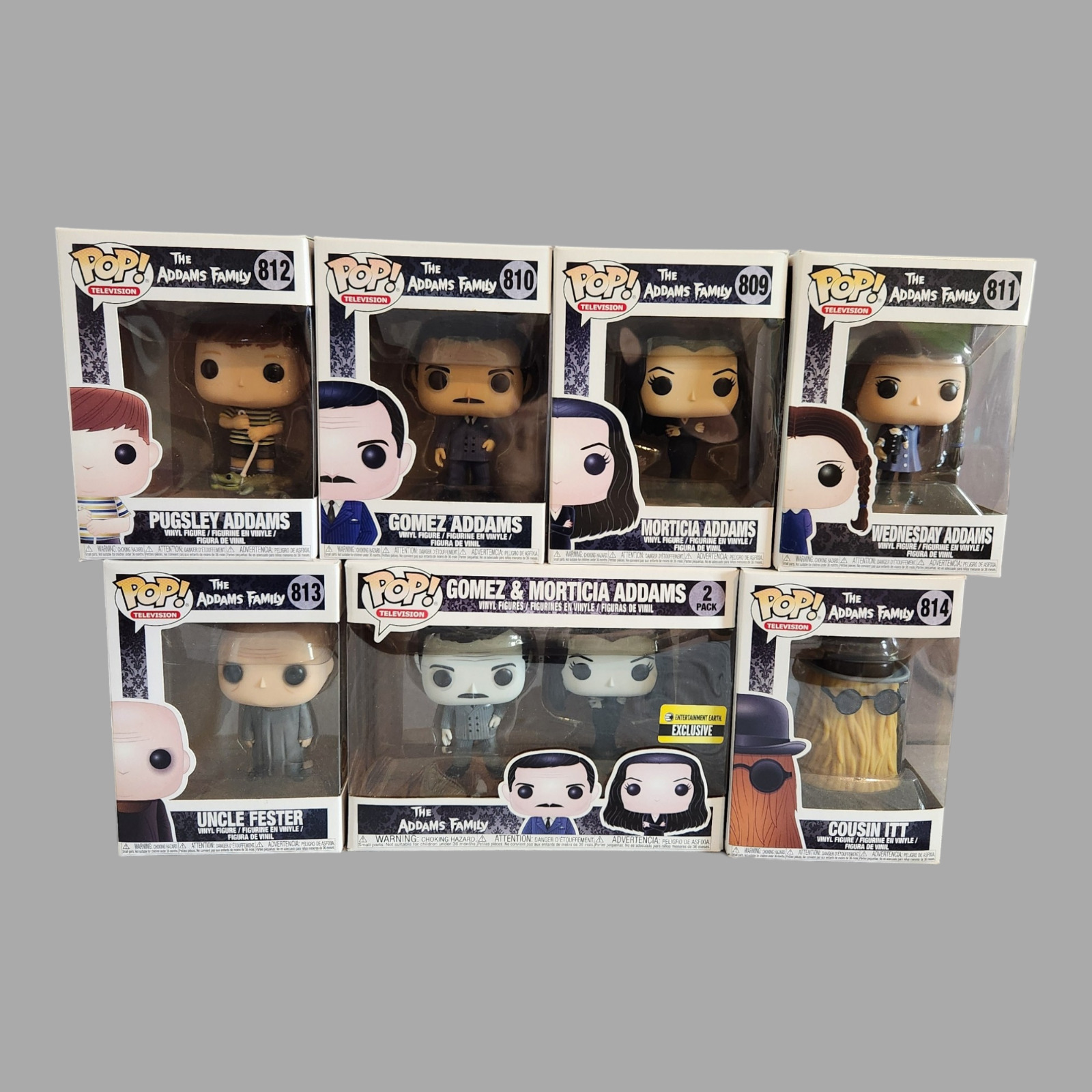 Set of 8 Funko Pop Television Addams Family Including Gomez & Morticia B&W Excl