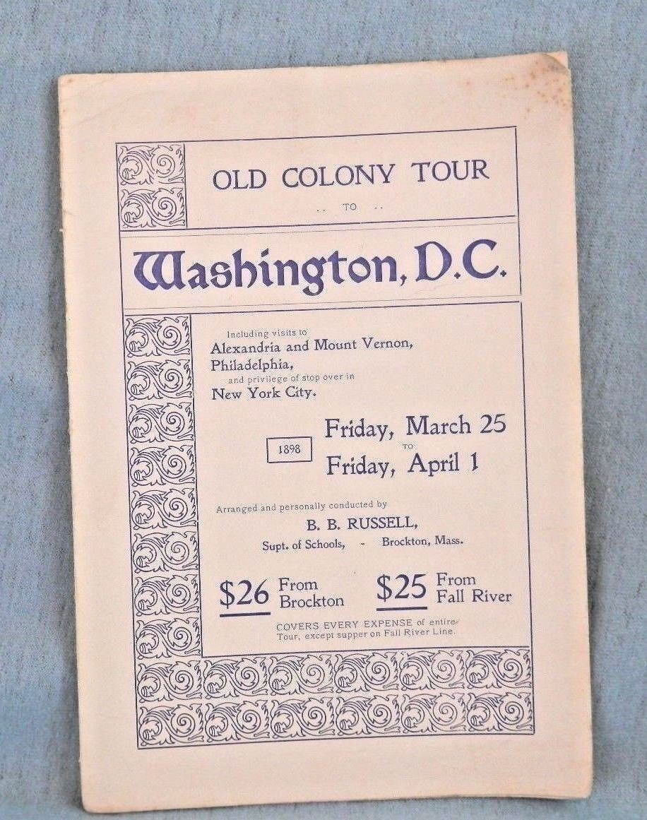 1898 Ephemera Railroad Train Schedule Tour Old Colony To Washington DC Pamphlet 