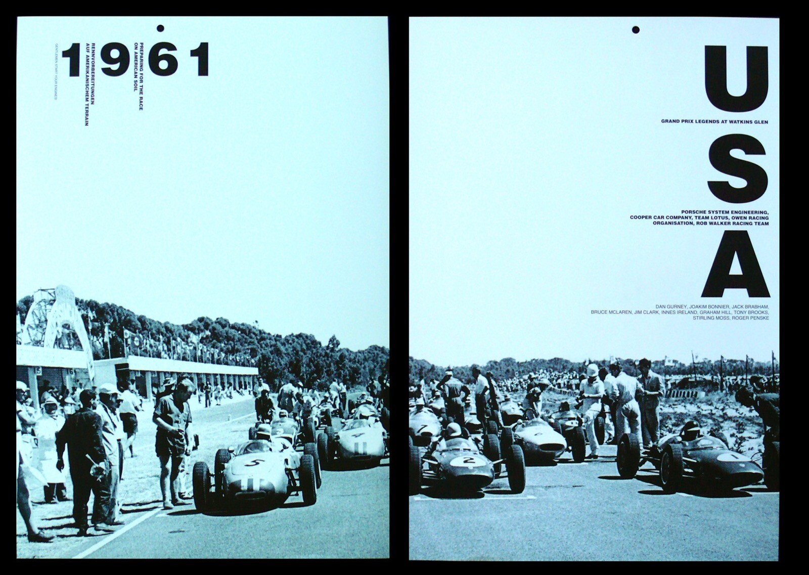1961 WATKINS GLEN U.S. Grand Prix PORSCHE Calendar Photo Poster DOUBLE PRINT