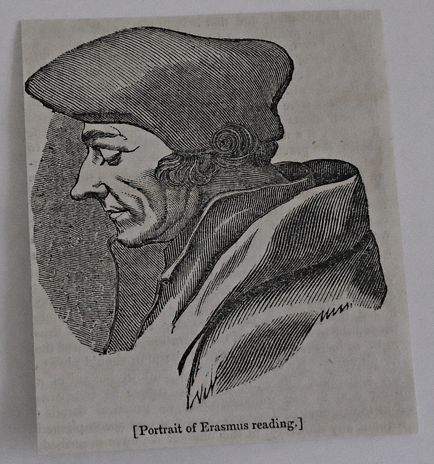 small 1832 magazine engraving ~ Portrait of ERASMUS reading