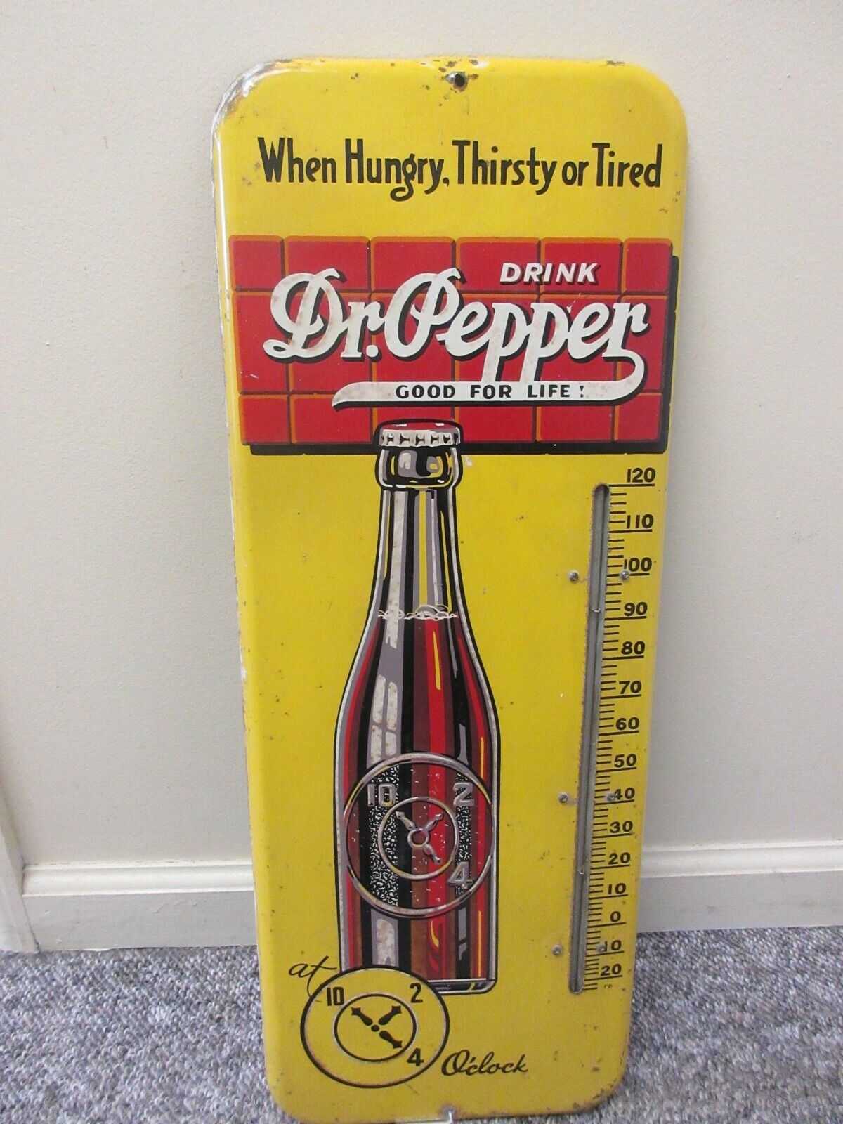 VINTAGE ADVERTISING DR PEPPER SODA  CLOCK  TIN STORE THERMOMETER  87-Q