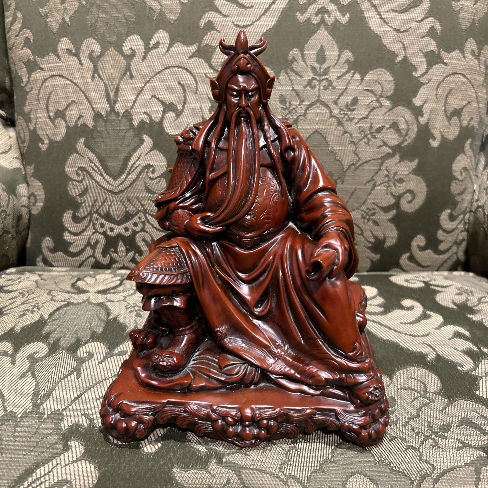 Vintage Sou Shan Stone Ware Mandarin Red Resin Sitting General Chinese Figurine