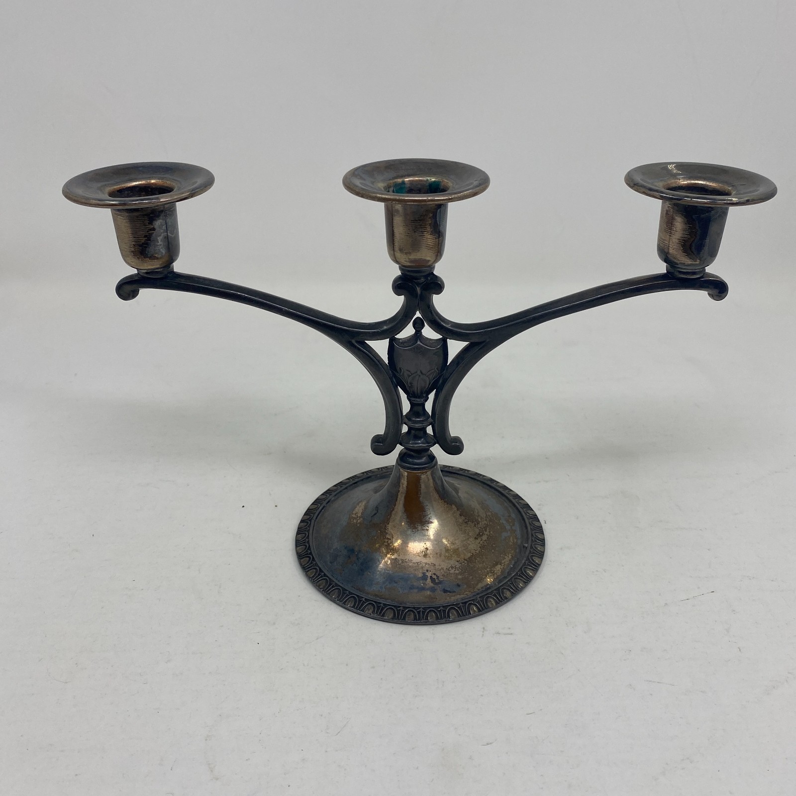 Vtg Antique Poole Silver Co 3 Candle Candelabra Plated over Copper 6.75