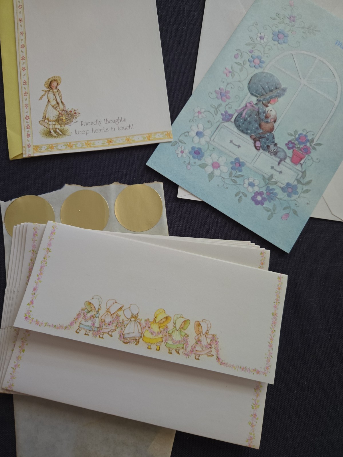 vintage stationery American Greetings sunbonnet girls Holly Hobbie postalette