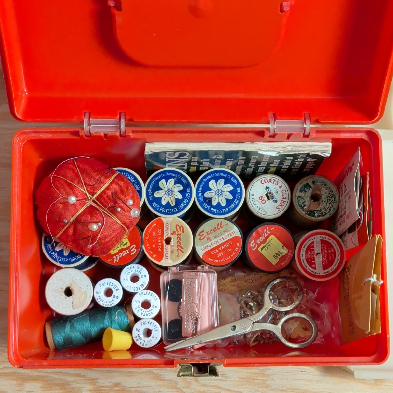 Vintage 1960s 70s Wil-Hold Sewing Box Orange Tray Thread Notions Scissors USA