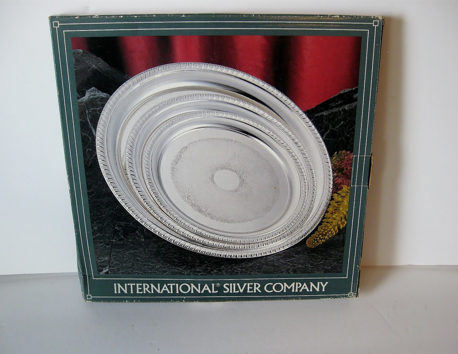 Vintage International Silver Co Silverplated 3 Server Table Tray Set -New/Box