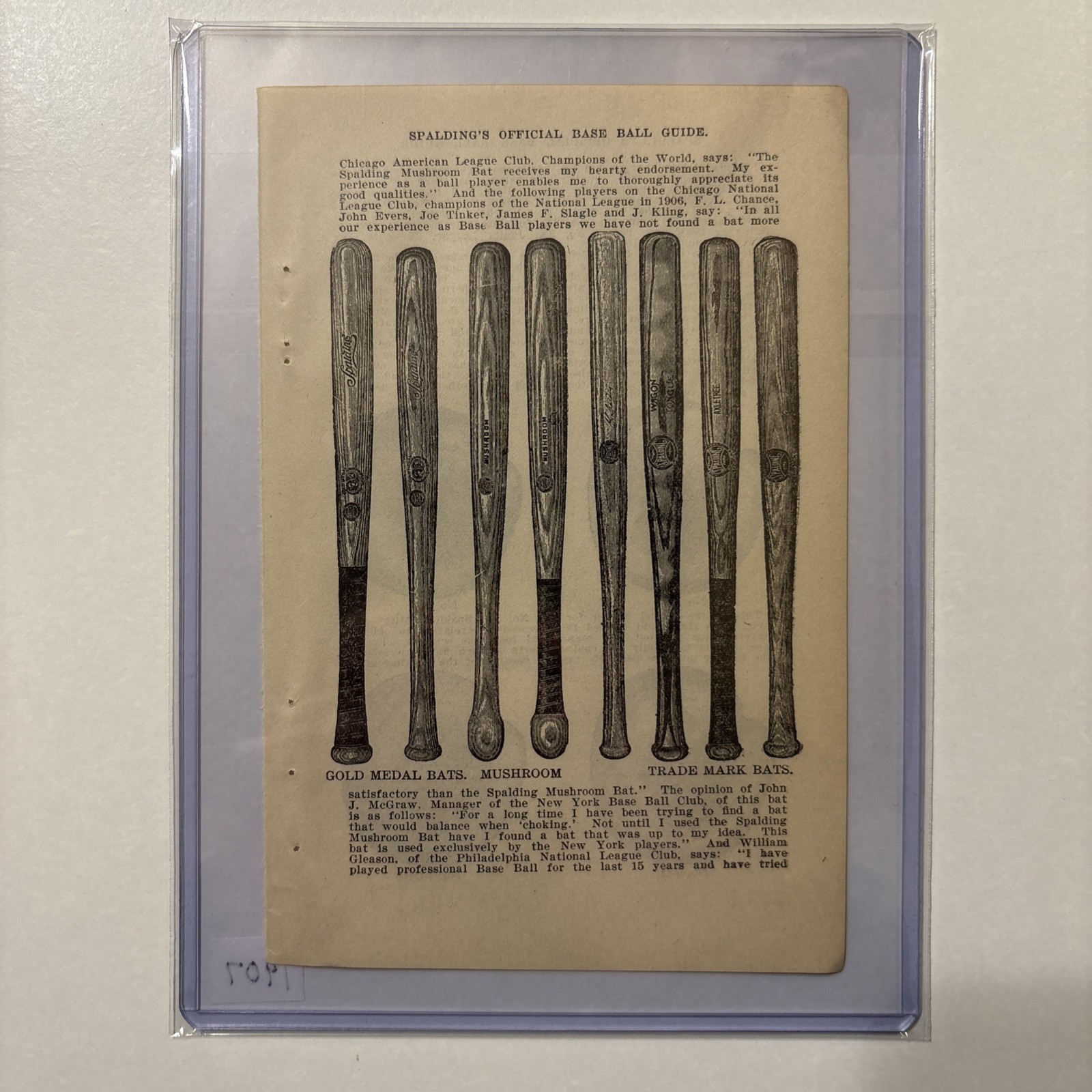 1907 Spalding Autograph/Wagon Tongue/Mushroom/Axeltree Baseball Bat Ad Antique