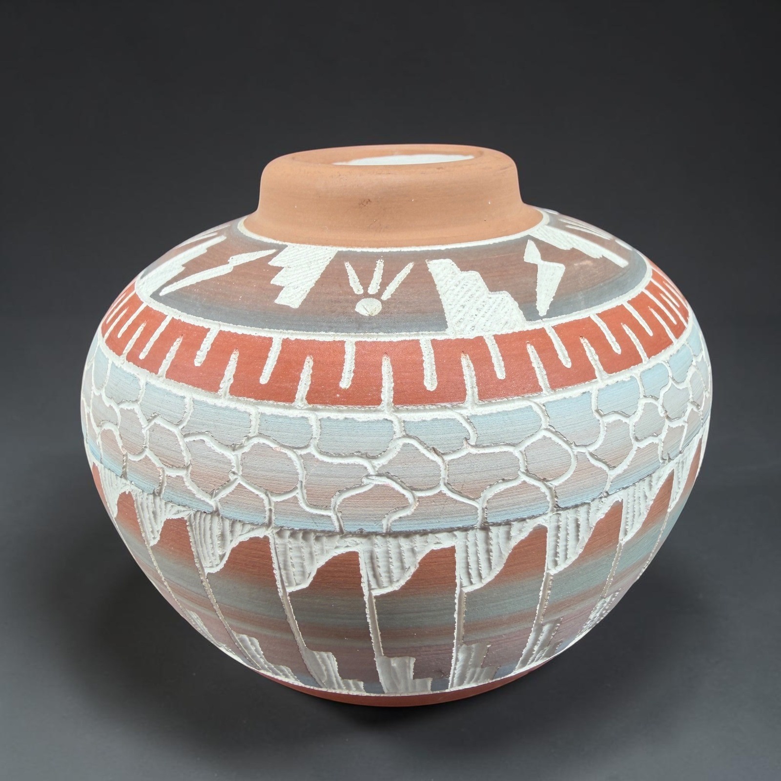 E Whitegoat Navajo Etched Seed Pot Pottery Southwestern Sgraffito Vase Vessel