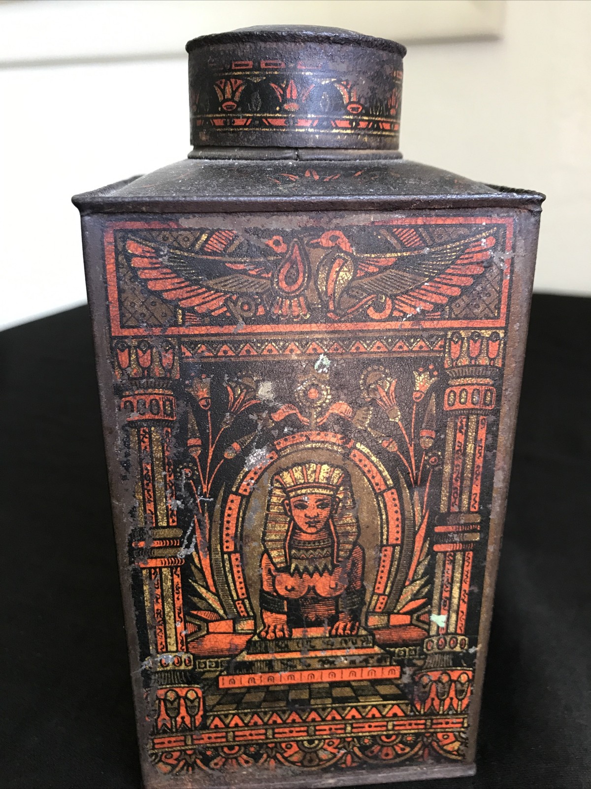Antique Fry’s Cocoa Extract Tin Box Egyptian Design Label Vintage Advertising