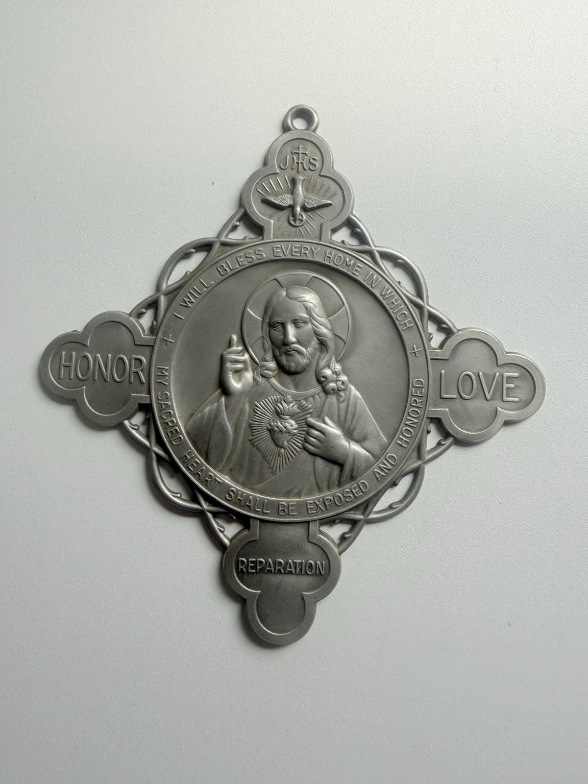 Vintage Sacred Heart Jesus Honor Love Reparation Lightweight Medal Wall Plaque