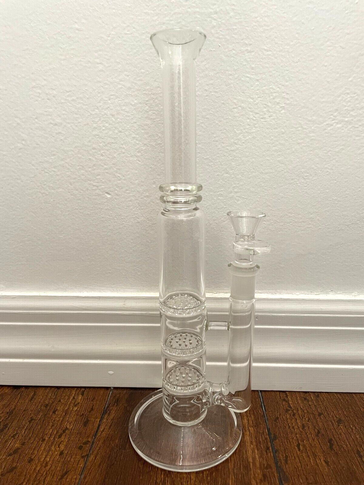10.5” Premium Glass Water Pipe Slim Jim Triple Homeycomb Perc Clear 14mm