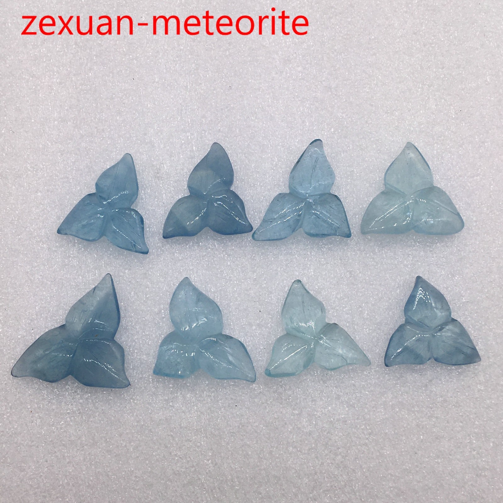 15G/8PCS Natural Blue Aquamarine Quartz Carved Clover Pendant Healing  GL01
