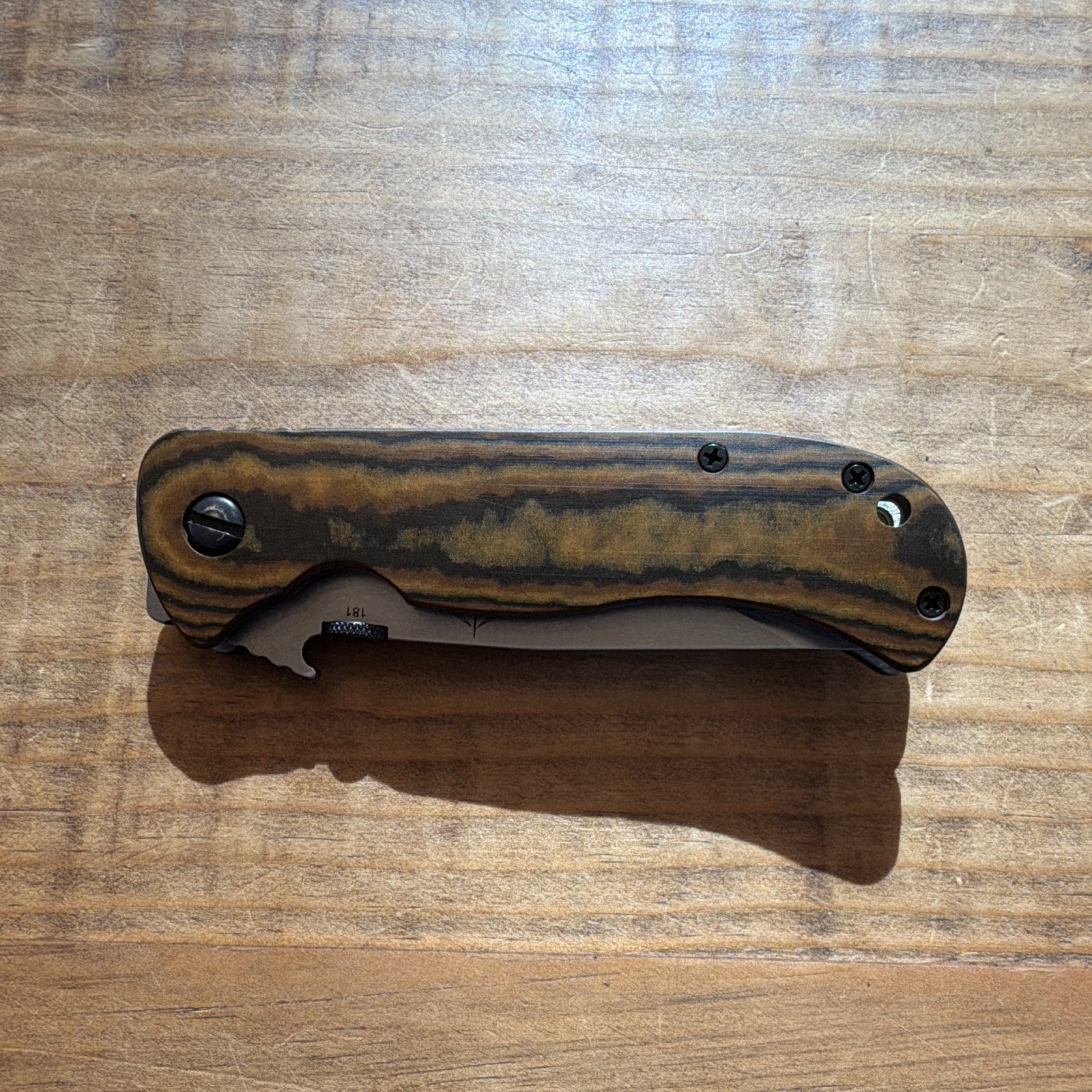Emerson Overland Renegade folding knife stonewash folder with Maple Richlite.