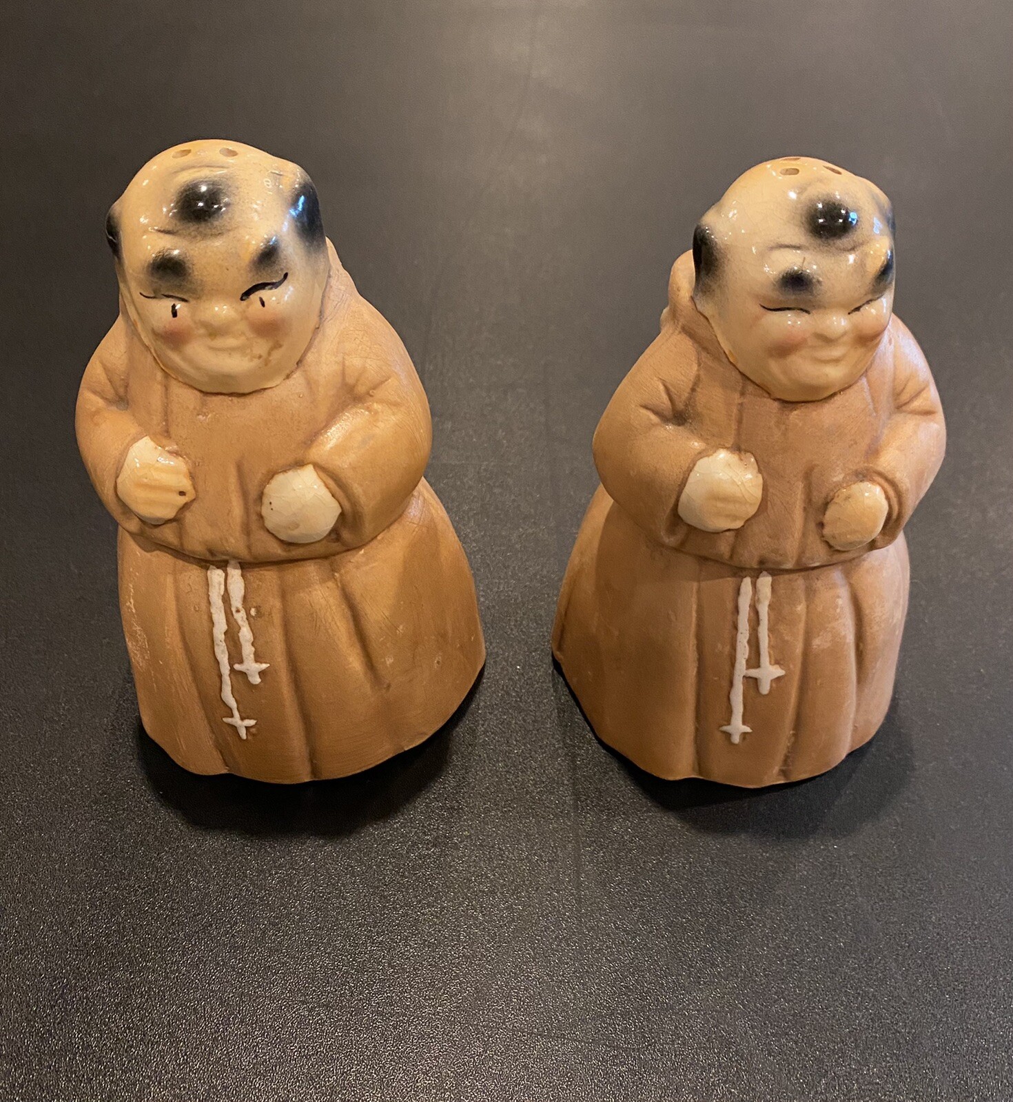 Vintage Large Salt and Pepper Shakers c 1950 FRIAR EUC W.H. Hirsch Mfg Co USA 