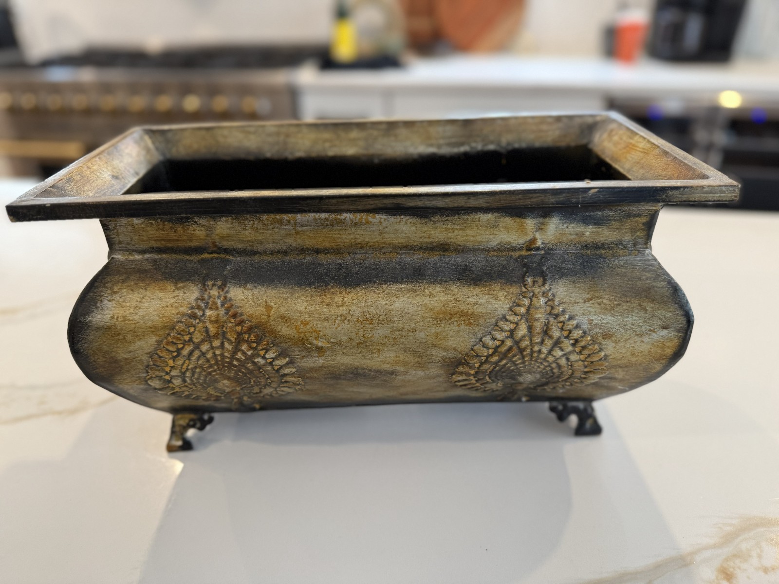 Vintage Metal Planter, Gold Tone Patina 15 1/2
