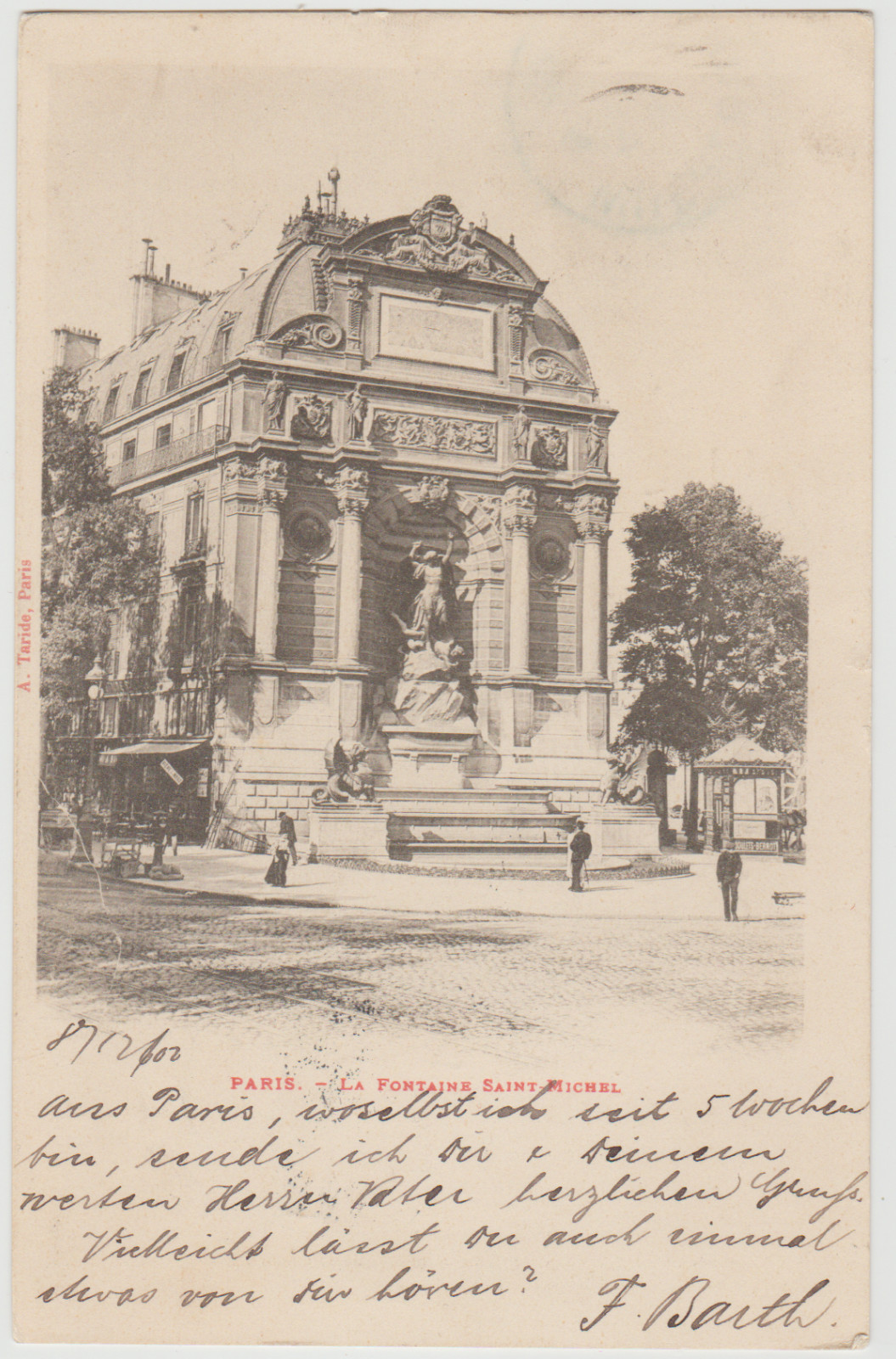 Postcard Paris-La Fontaine Saint-Michel 1902
