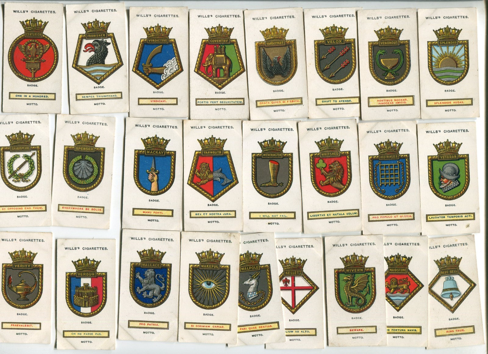 1925 W.D. & H.O. WILLS SHIPS BADGES 25 DIFFERENT TOBACCO CARDS 1925 W.D. & H.O. WILLS SHIPS BADGES 25 DIFFERENT TOBACCO CARDS