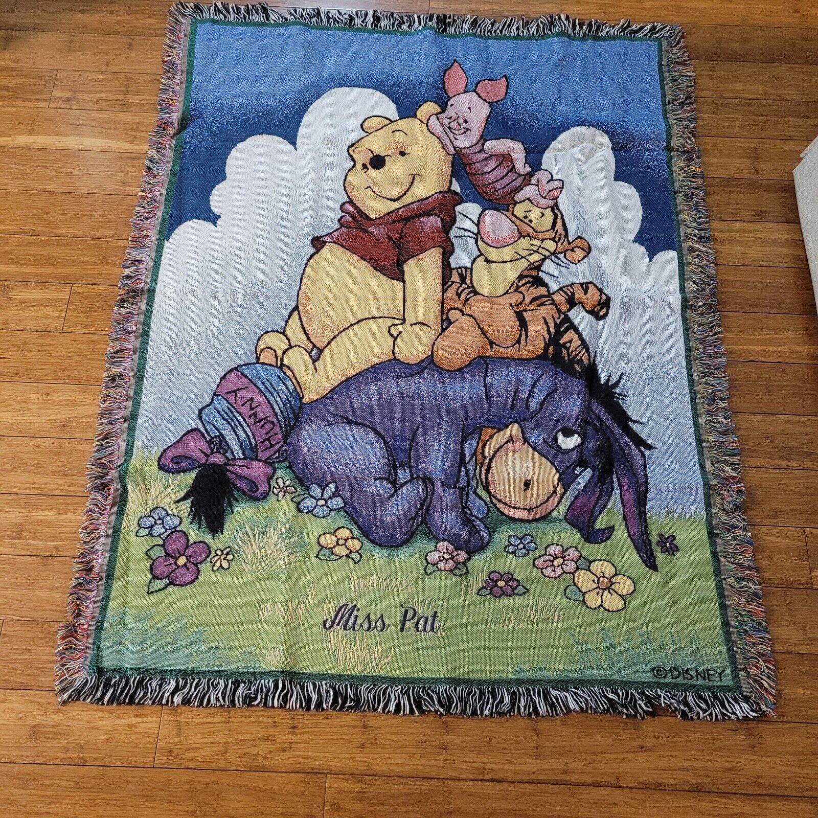 Vintage Winnie the Pooh Tapestry Blanket Disney Classic Pooh MADE IN USA 53X42