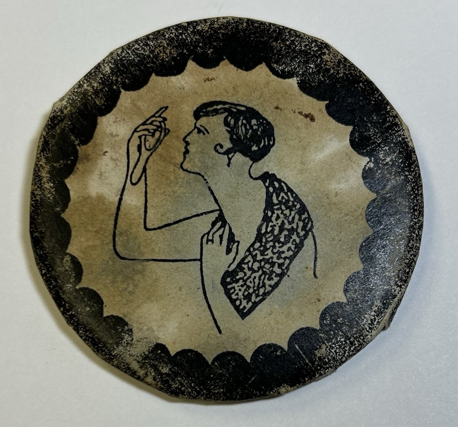 Antique 1920s Flapper Girl Risqué Pinback Button, Naughty, Mirror Image