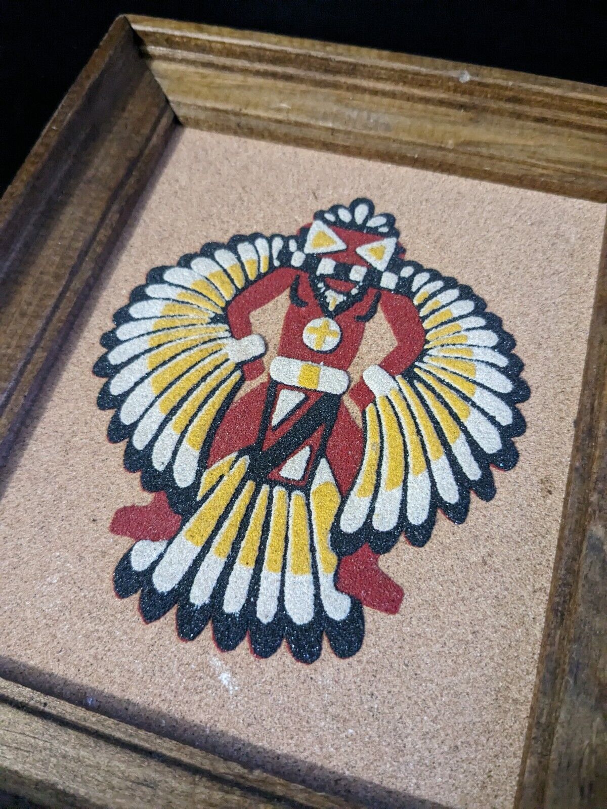 Vtg Native American Zuni Knife Man Sand Art Guardian Angel, Protection 