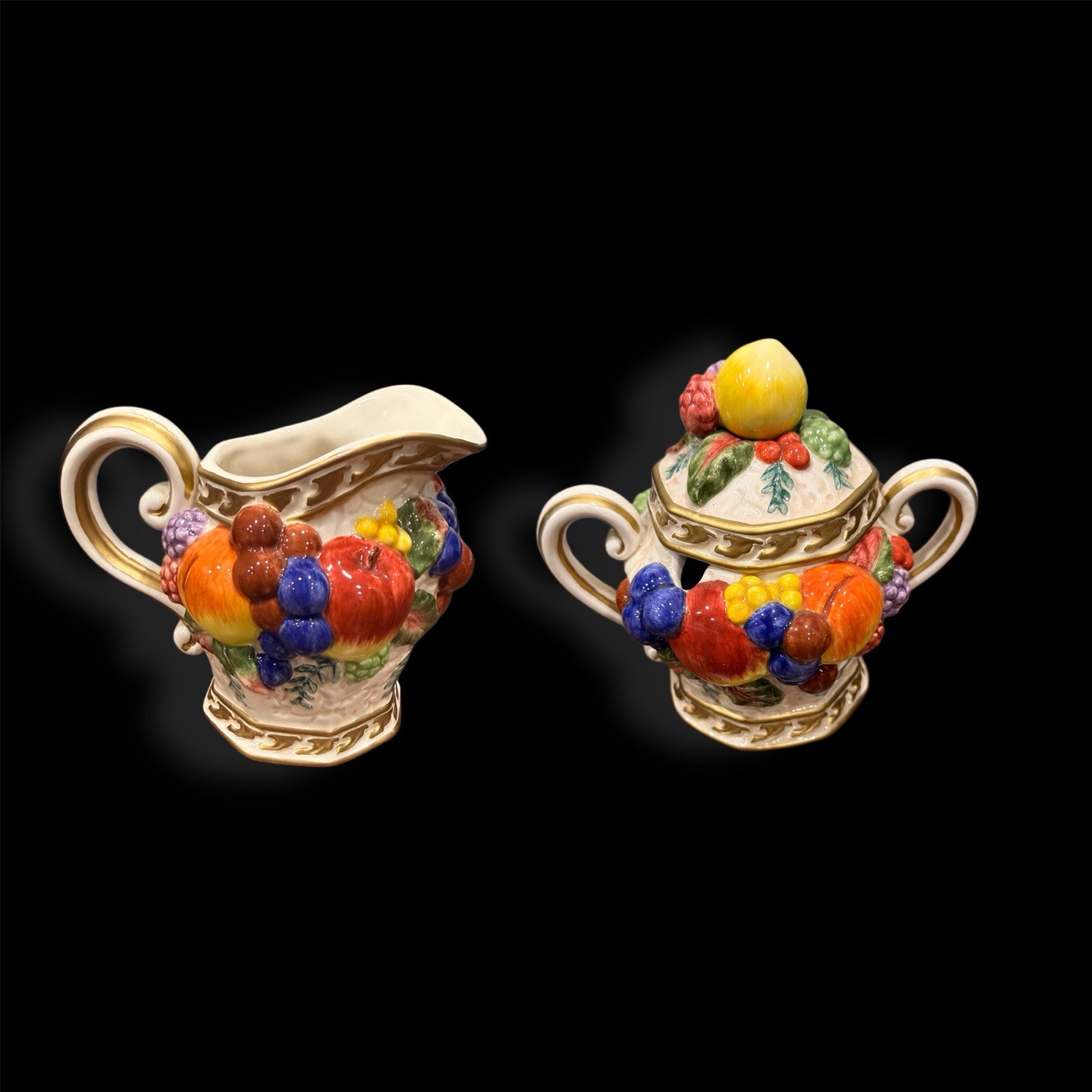 Fitz and Floyd Venezia Collection ceramic  Cream & Sugar (w/lid) Set