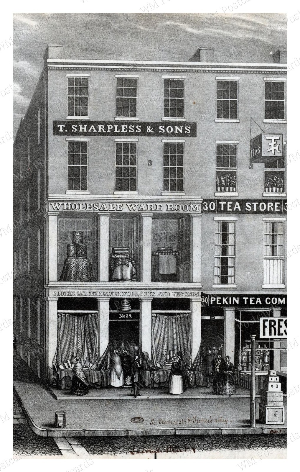 Philadelphia Pennsylvania 1846 T. Sharpless Storefronts Standard Postcard