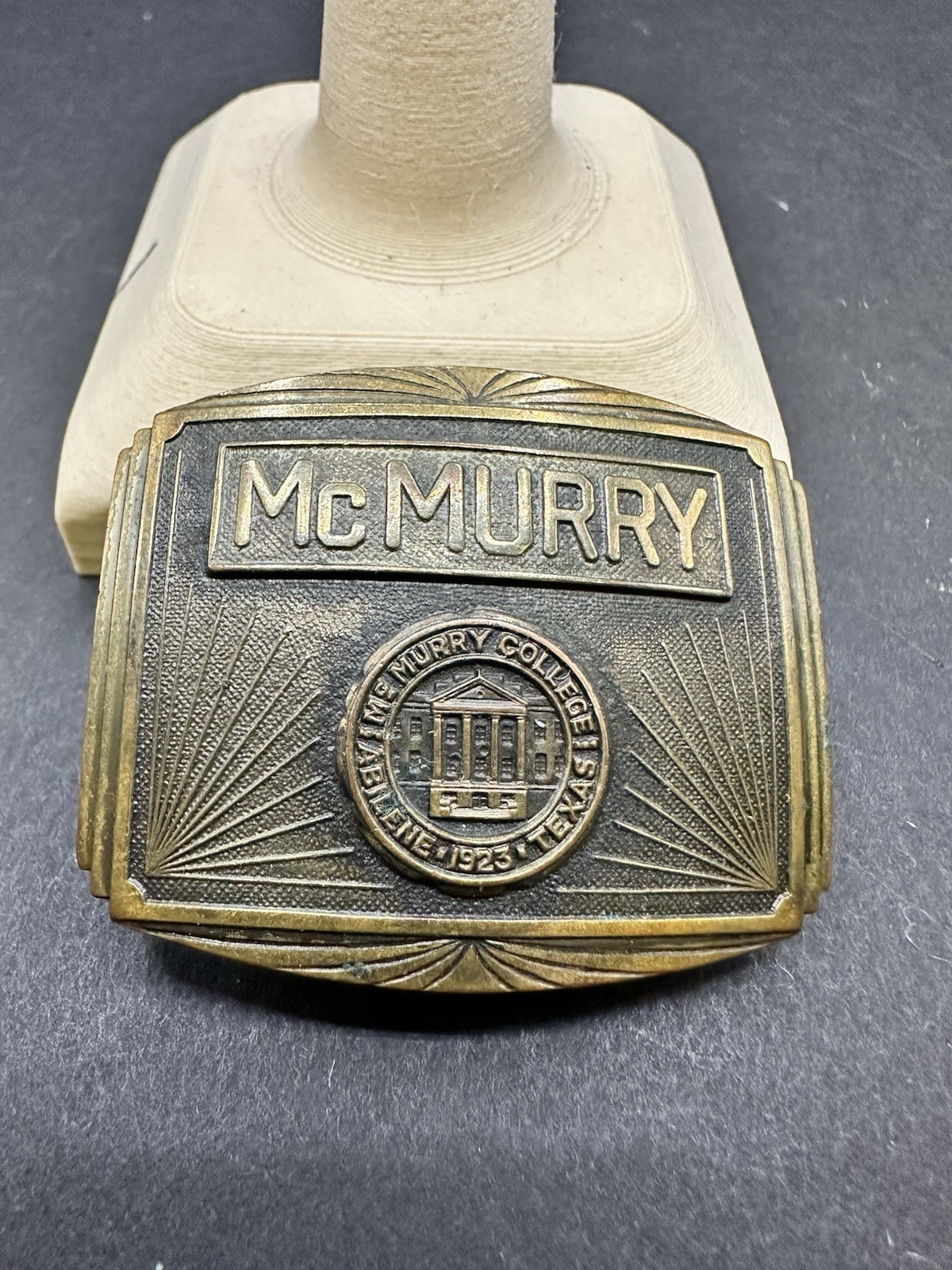 Vintage Abilene Texas McMurry College Belt Buckle Brass PAT 3-8-27 Brass