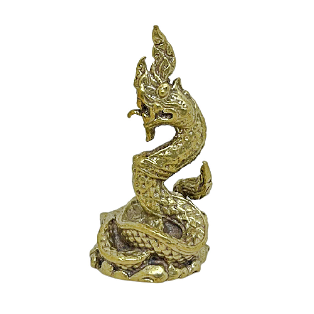 Khmer Dragon Naga Nagini Serpent Water Deity Hindu Amulet Mini Brass Statue