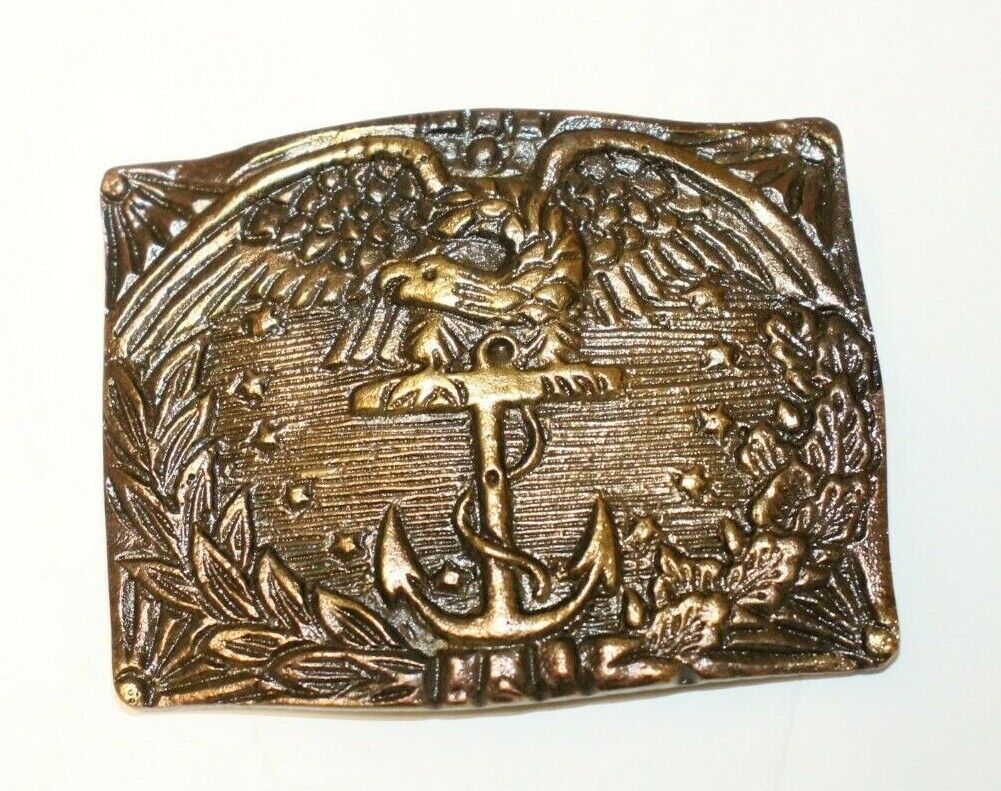 Antique Style Civil War Marine Belt Buckle Military Solid Brass Eagle Anchor