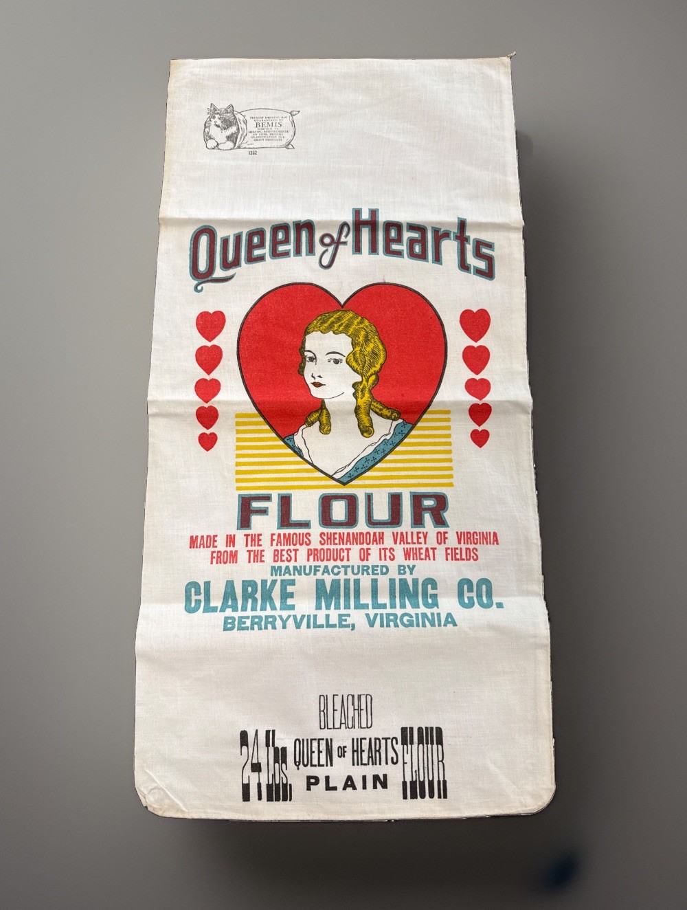 VTG NOS BEMIS #1232 Queen of Hearts Cloth Flour Sack 12.5 x 25.75”
