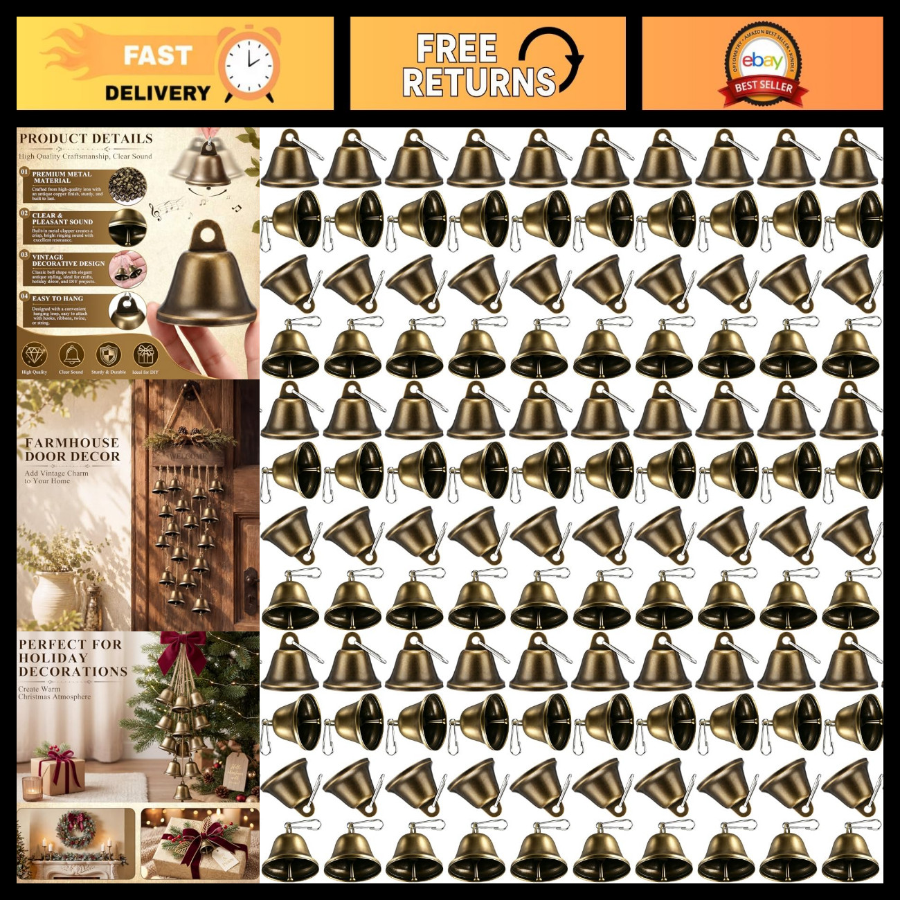 150 Pcs Vintage Bronze Bells 1.5\ 150 Pcs Vintage Bronze Bells 1.5\