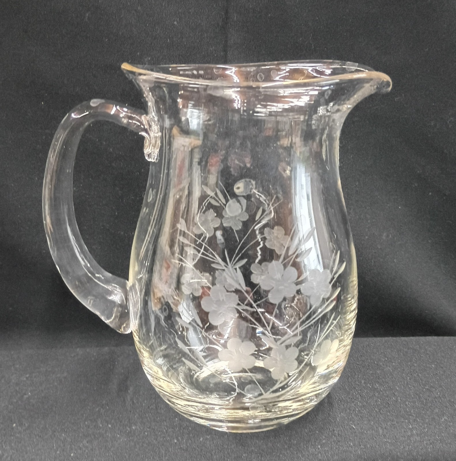 Etched Glass Pitcher Vintage Rare Etched Glass Pitcher Vintage Rare