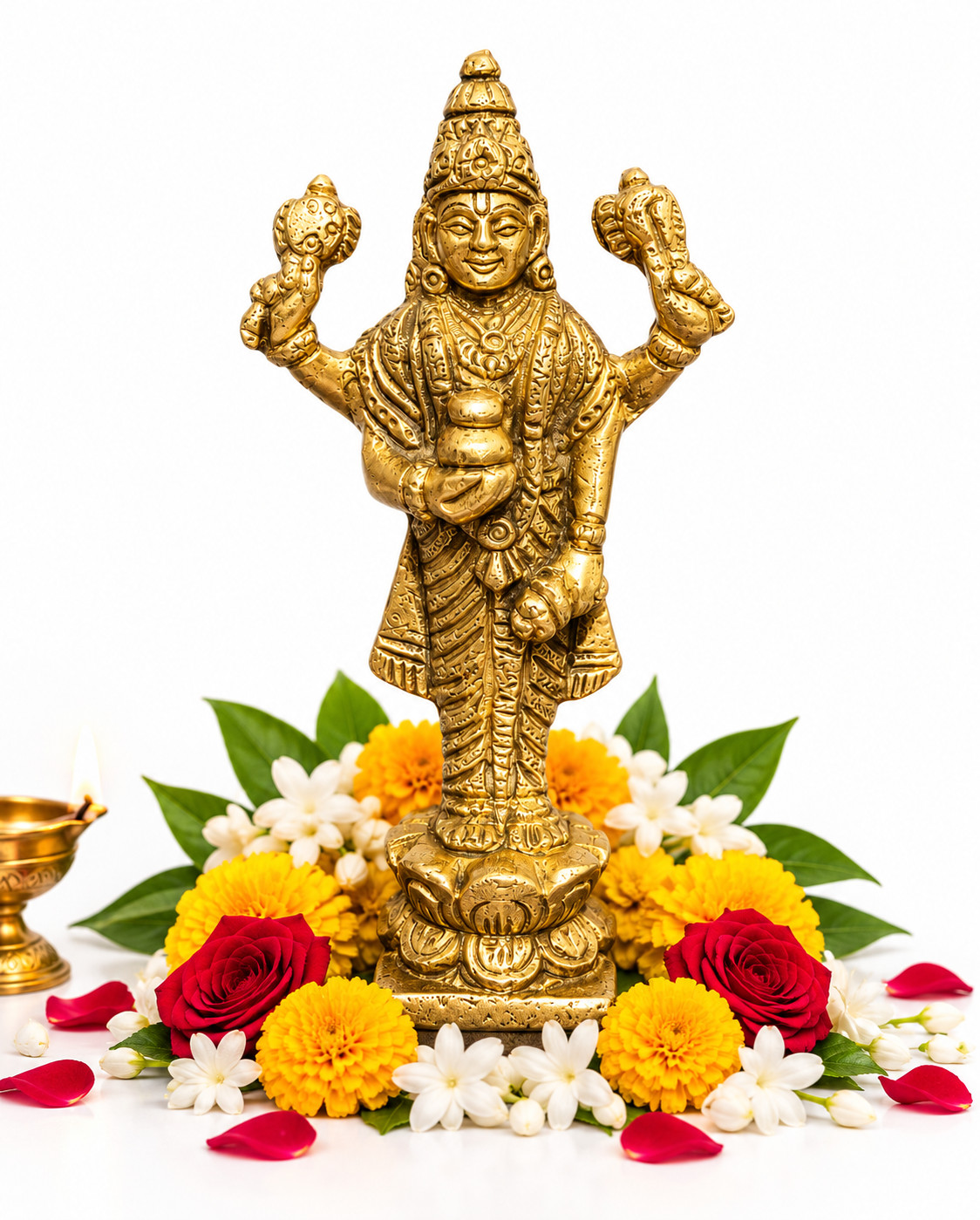 Lord Dhanvantari Vishnu God of Medicine Dhanwantari Figurine Brass Prayer Figure