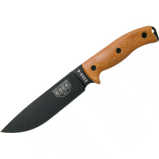 ESEE Model 6 Fixed Knife Black Blade Canvas Micarta 3D Handle Clip Plate Sheath