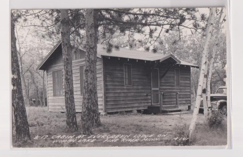 Vintage RPPC Cabin Evergreen Lodge, Woman Lake, Pine River, Minnesota Postcard