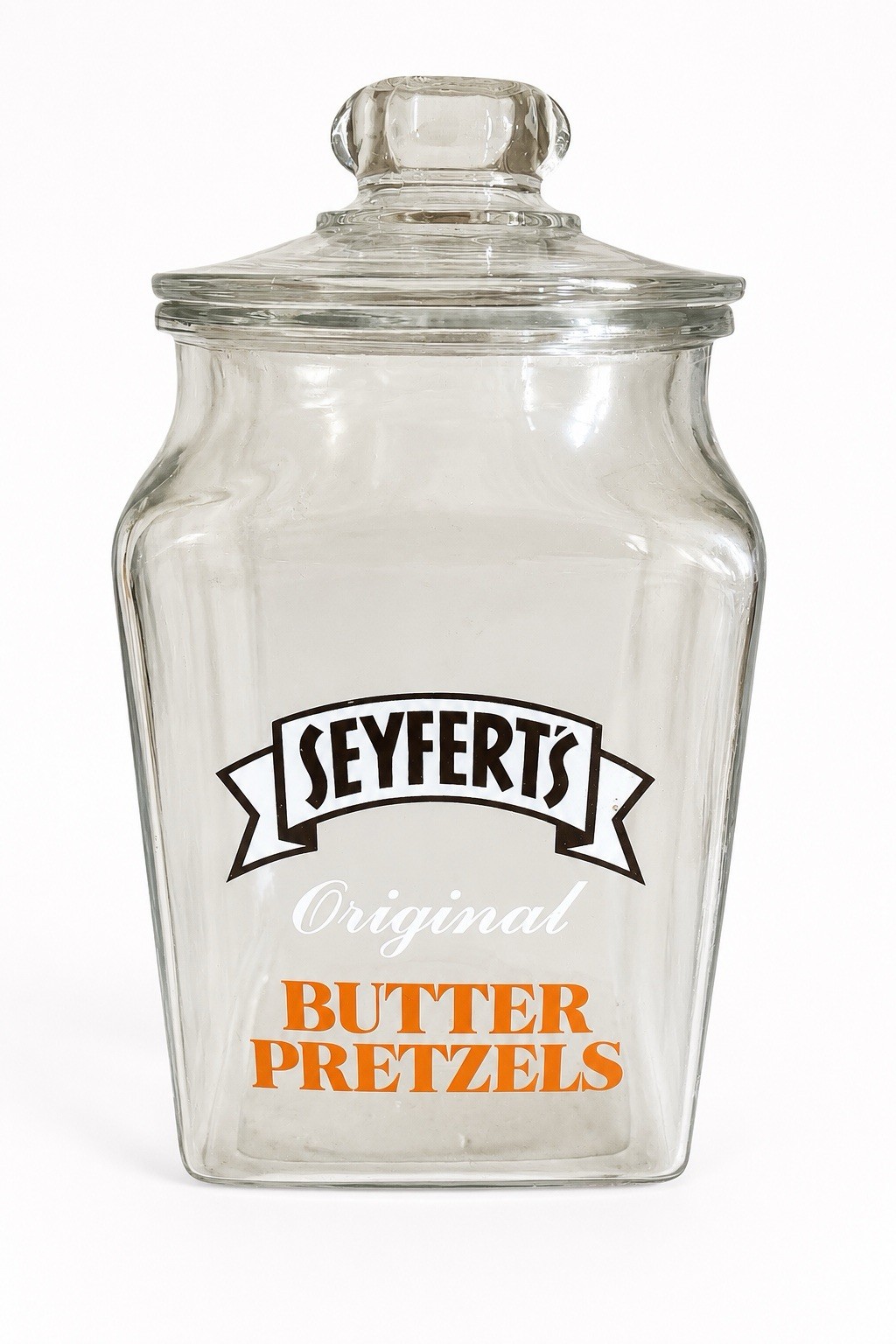 Seyfert’s Original Butter Pretzel Large Glass Advertising Display Jar With Lid