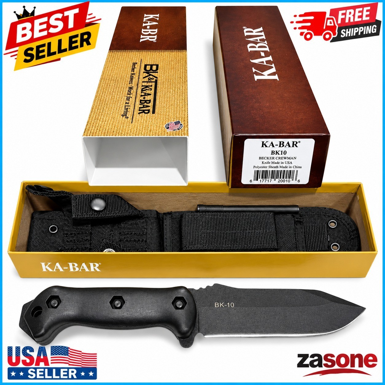 KA-BAR Becker BK10 Crewman Fixed Blade Knife with Sheath 5.5\