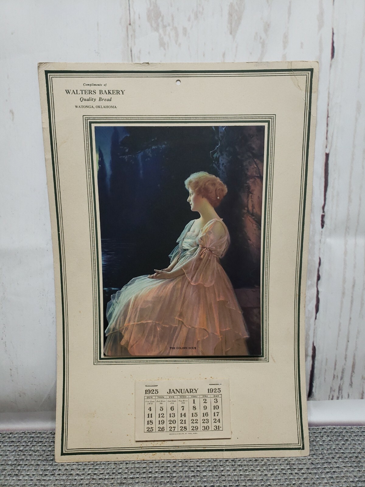 Vintage 1925 Advertising Calendar The Golden Hour Brown & Bigelow Walters Bakery