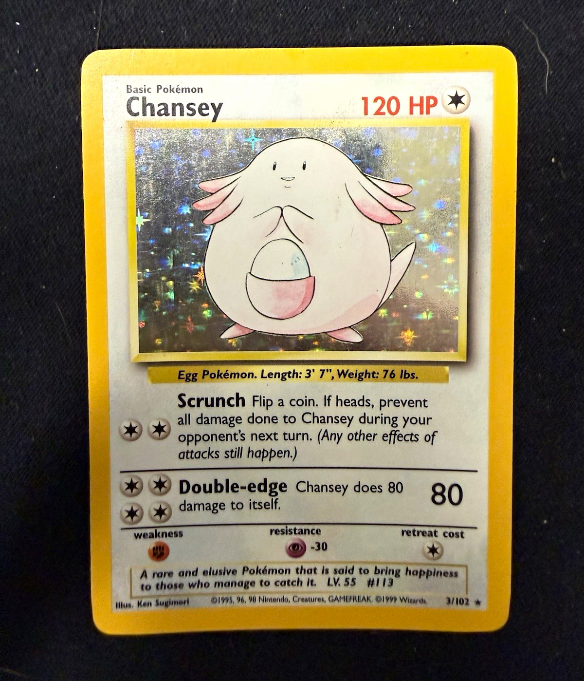 *d Pokémon Base Set Chansey Holo 3/102 1999 English Wizards of the Coast