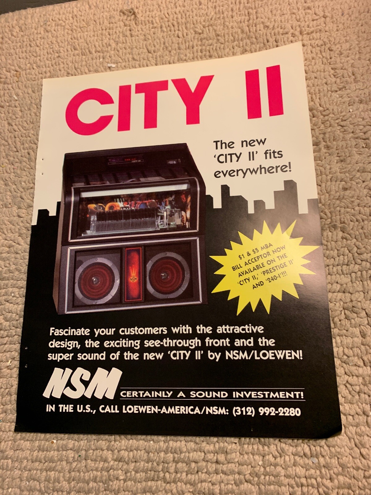 original 11-8 1/4” Nsm City 2 II jukebox phonograph FLYER original 11-8 1/4” Nsm City 2 II jukebox phonograph FLYER