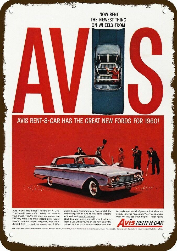 1960 AVIS RENT-A-CAR Car Rental Company Vintg-Look DECORATIVE REPLICA METAL SIGN
