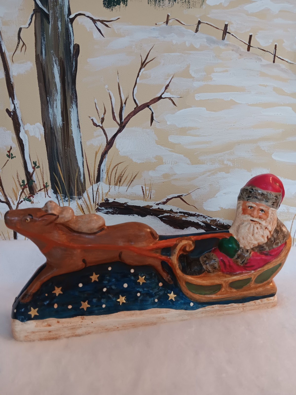 Chalkware Jaburgh Santa In Sleigh With Reindeer, NOT VAILLANCOURT,  Read Info