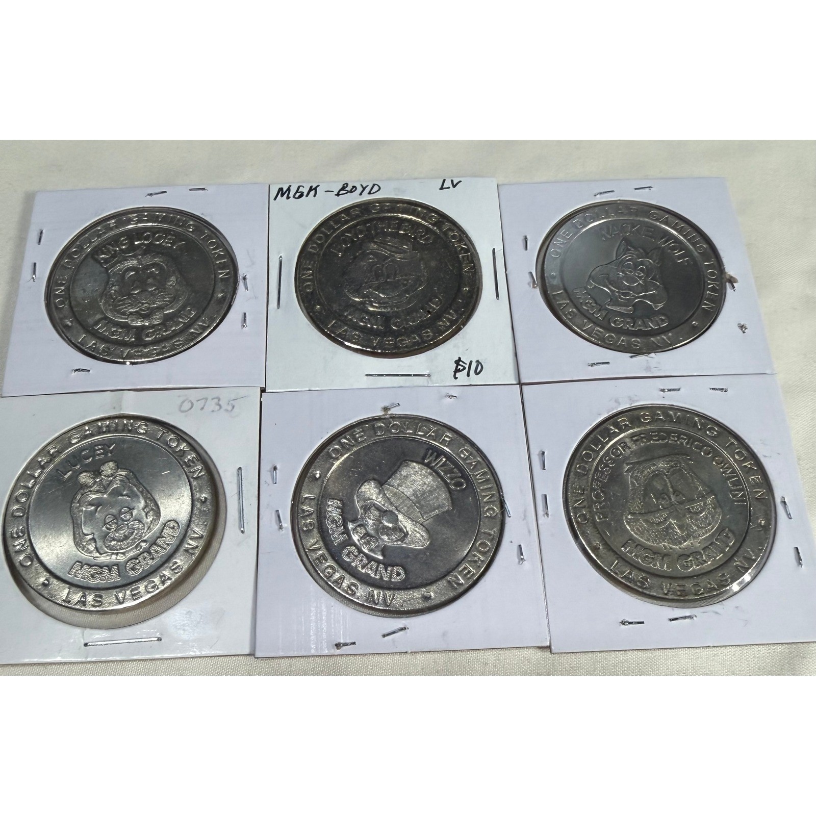 6 Vintage 1993 MGM Grand Las Vegas $1 Gaming Tokens King Looey Wack E Wolf Wizzo