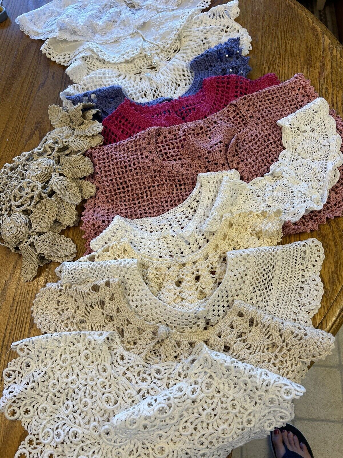 Lot of  14 Vintage Collars Yoke Lace Crochet White Ecru Mauve Periwinkle Magenta